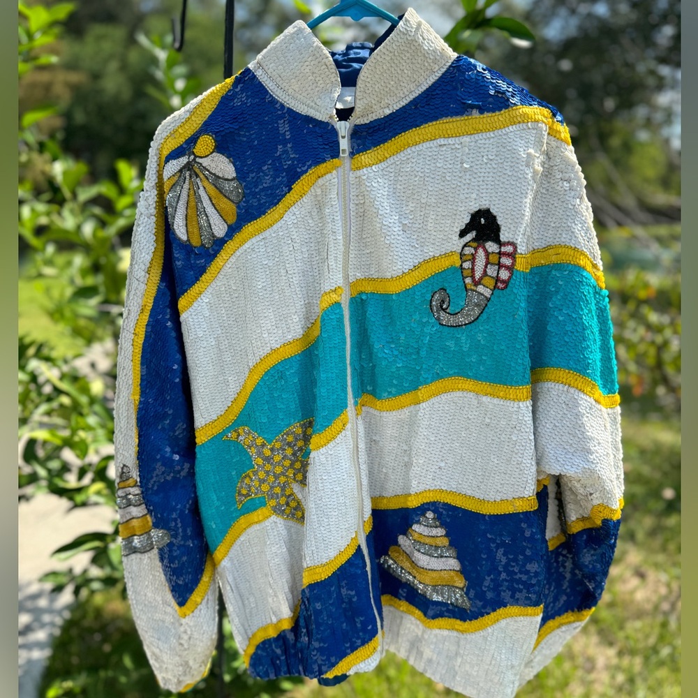 Vintage Cache Nautical Sequin Coat, oversized small.